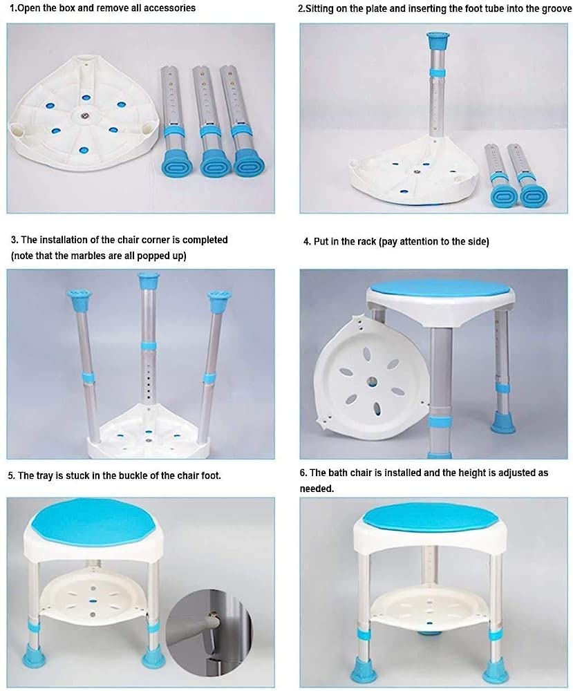 Taburete de ducha ajustable de aleación de aluminio de 360° para ancianos y discapacitados, asiento giratorio antideslizante para ayuda de baño y artículos de seguridad para el hogar