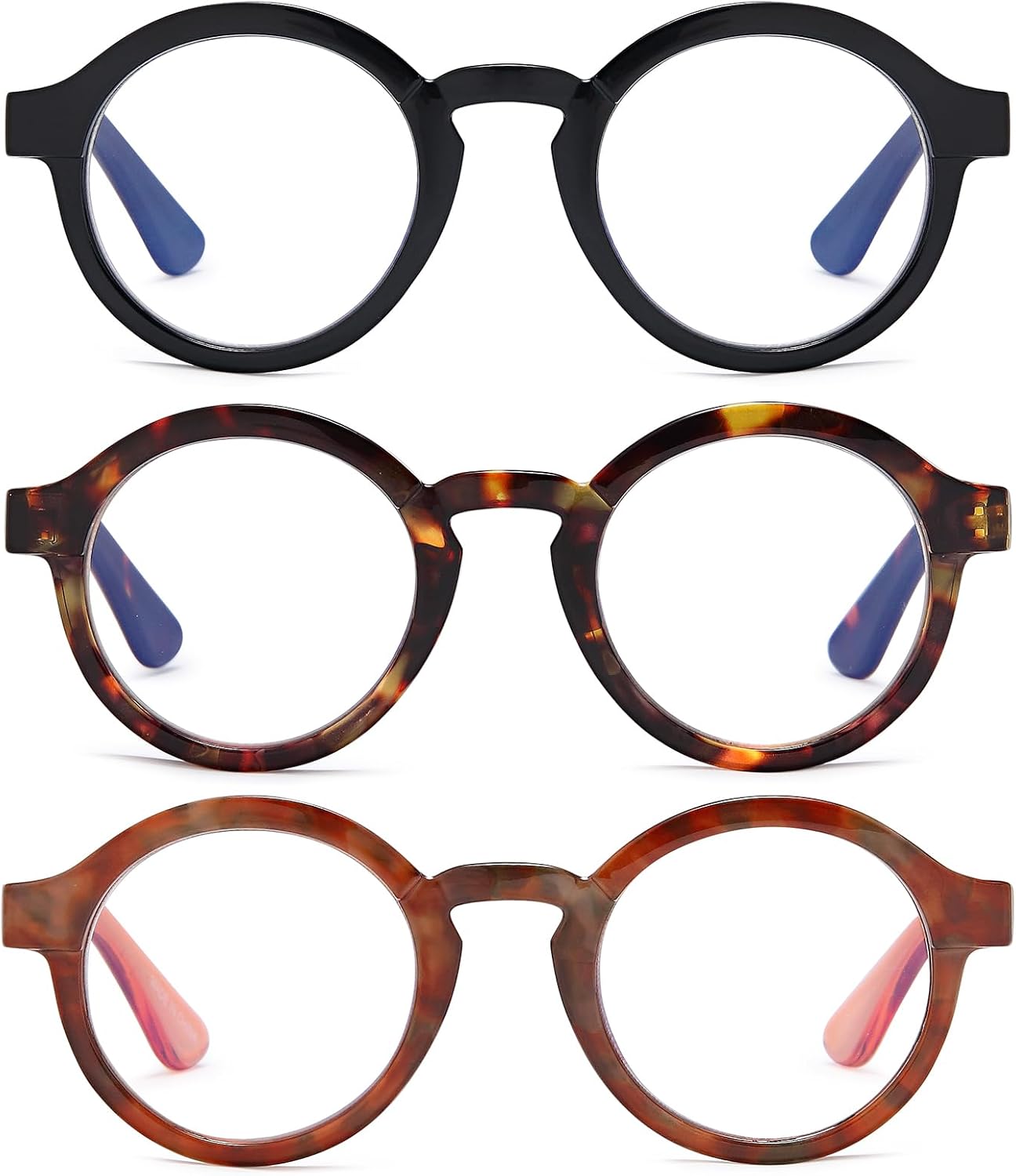 Reading Glasses for Women Men, Round Computer Readers Cute Fashion 3 Pack Blue Light Blocking PC Recycled LHJ210
