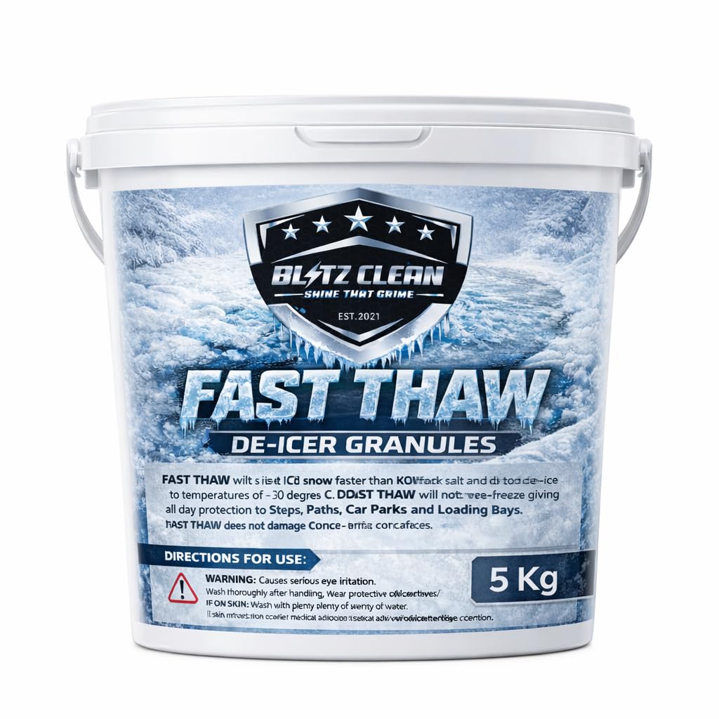 Blitz Clean Fast Thaw De-Icer Granules Ice Melt – Instant Ice & Snow Melt, Effective To -30°C, Safe On Concrete & Tarmac,Driveways, Paths & Commercial Use- Unlike Rock Salt Coverage Upto 100M² (5 Kg)