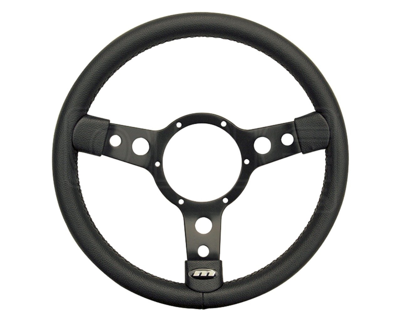MOUNTNEY 13"" INCH BLACK LEATHER STEERING WHEEL BLACK SEMI-DISHED CENTRE