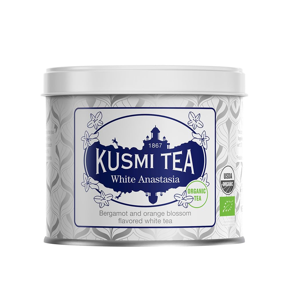 Kusmi Tea - White Anastasia - Tè Bianco Bio Con Bergamotto, Fiori D'arancio E Limone - Da Gustare Caldo O Freddo - Tè In Foglie Sfuse - Scatola Da 90G - Quantità Per Circa 50 Tazze-image