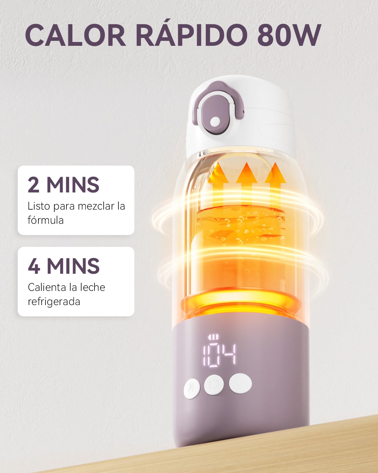 Comfyer Calienta Biberones Portatil para Viaje, Calentamiento Rápido y Larga Duración de la Batería, 2 Modos para Leche Materna y Agua, 340ml de Capacidad para Viajes Morado y blanco