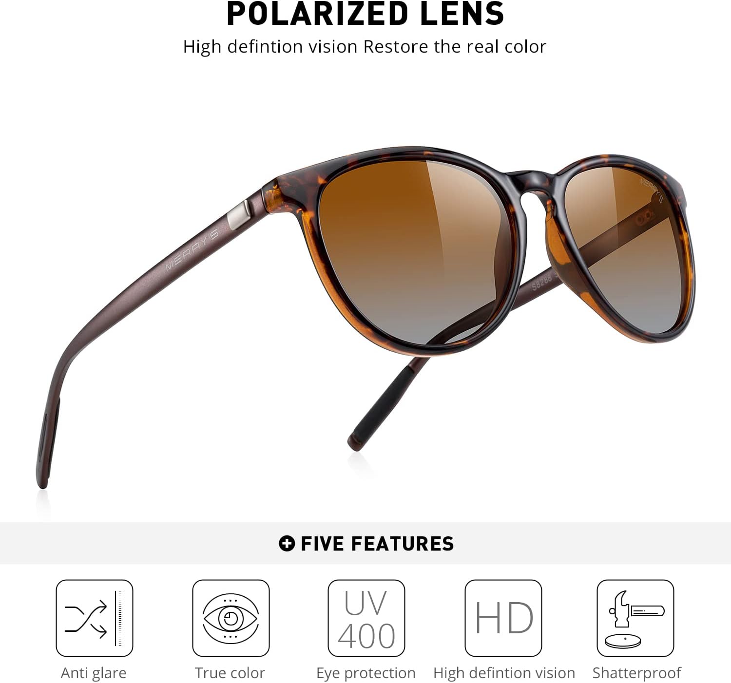 MERRY'S Polarized Sunglasses for Women Men Vintage Retro Classic Round Frame Aluminum Legs S8288 - Image 5