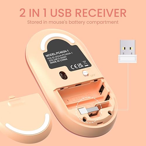 Vista 22 de Teclado y mouse inalámbricos, teclado silencioso y mouse combinados, teclado colorido de tamaño completo con teclas redondas, bonito mouse de 2.4 G