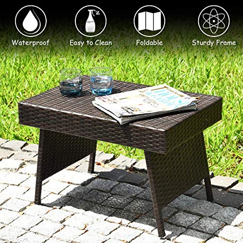 Goflame Wicker Table Patio Outdoor Poolside Garden Lawn Bistro Foldable Portable Leisure Standing Coffee Side Table, Espresso Brown #TOP5