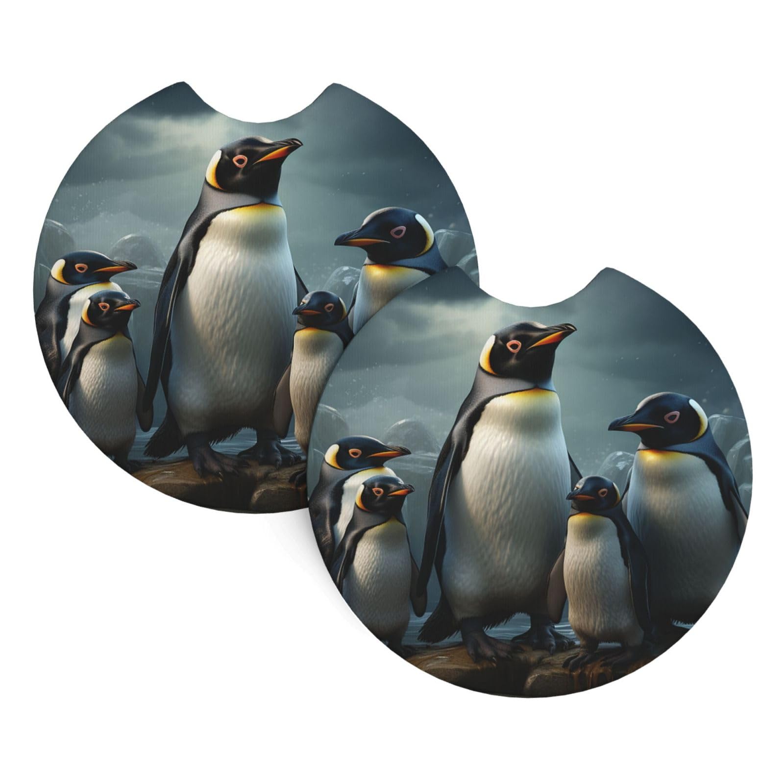 2 Pack Car Coaster for Cup Holders Penguin Family Car Cup Coaster 2.7" Neoprene Non-Slip Automotive Cup Mat Universal Auto Car Interior Accessories for Women Men Cup Pad