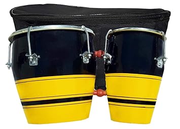 GT manufacturers Professional Two Piece Hand Made Wooden Bango Drum Set With Bag (Yellow-Black)