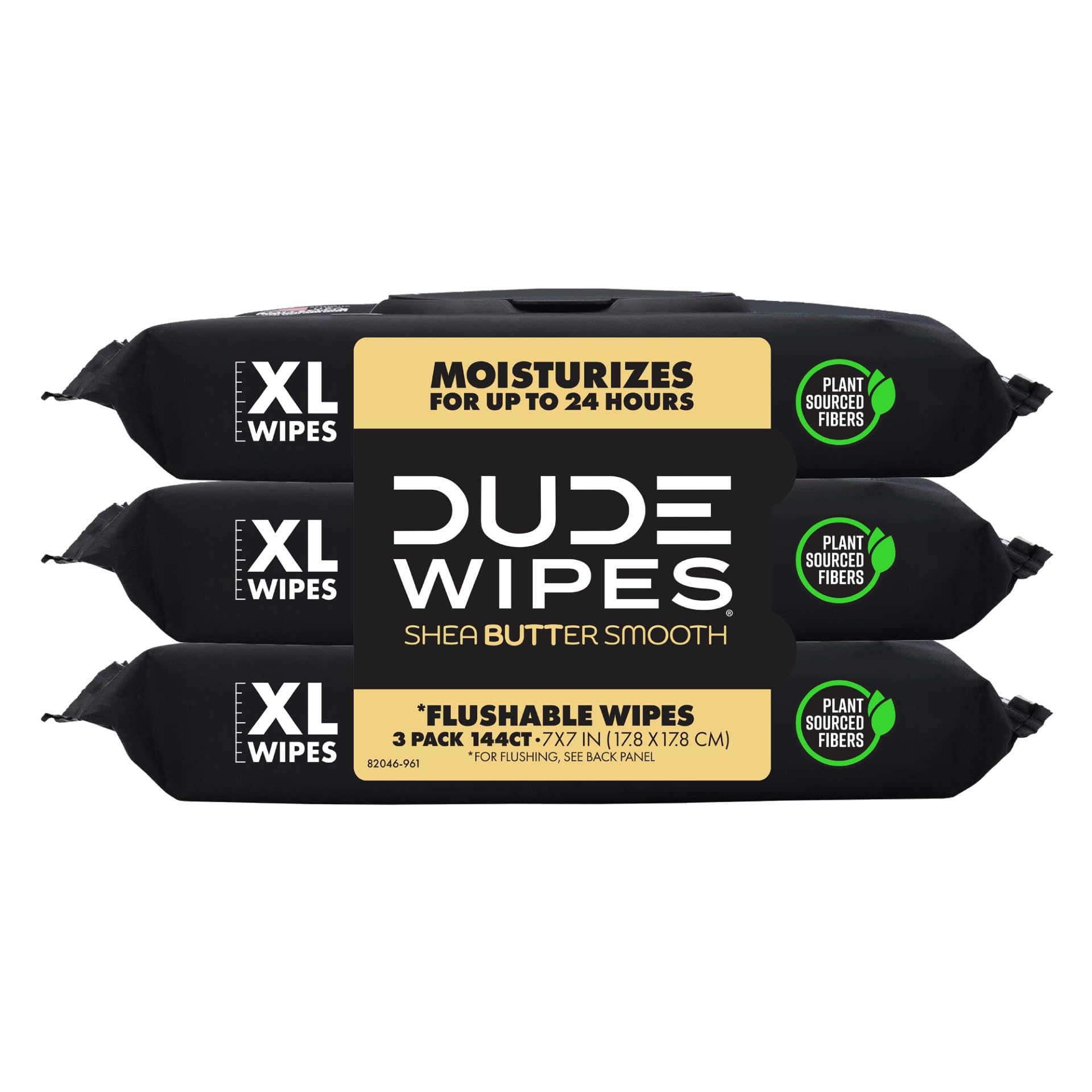 DUDE Wipes Shea BUTTer Flushable Wipes, Extra-Large Adult Wet Wipes (3 Pack, 144 Count) | Plant-Based & Septic Safe
