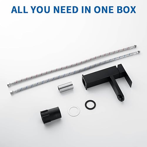 Miniatura 5 de Grifo de lavabo de baño negro de un solo agujero, grifo de lavabo de una sola manija, acero inoxidable negro mate, moderno grifo de baño con líneas