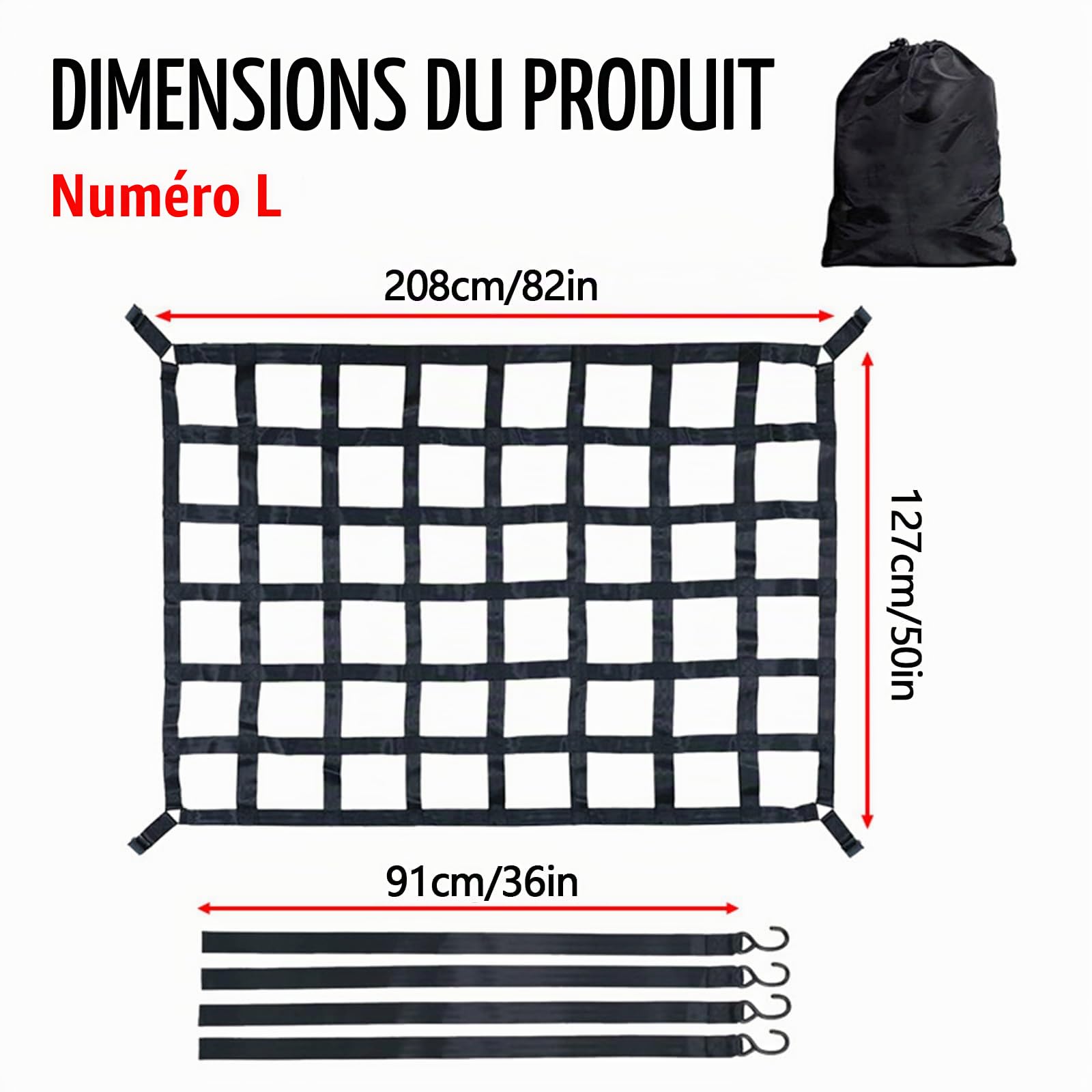 Filet De Rangement Coffre De Voiture, Filets De Chargement Lourds Filet à Bagages De Pick-Up Filet De Chargement Très éLastique Bord éLastique Maintient Les Charges Plus Fermement
