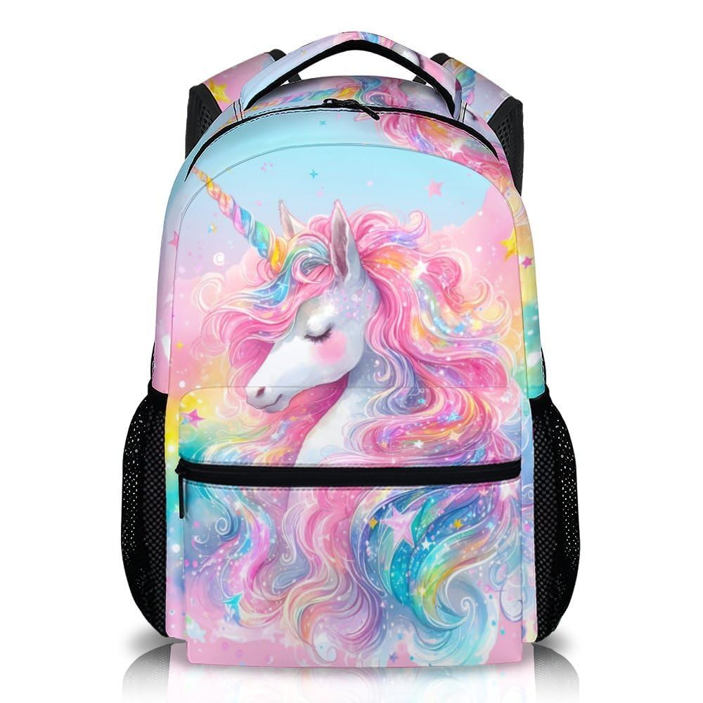 IWANGIFT School Backpack for Kids Girls, 17 Inch Unicorn Bookbag for Girls Age 6-8, Pink Lightweight School Bag for Preschool, Primary, Kindergarten