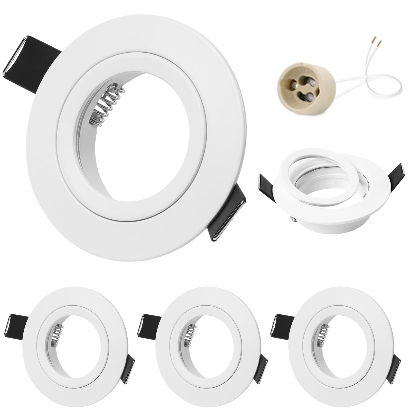 GeyouLux Pack of 4 Recessed LED Spotlights 230 V with GU10 Socket, White Aluminium Ceiling Spotlights, Flat Round, Bathroom Spotlight 68 mm Recessed Frame for GU1O/MR16