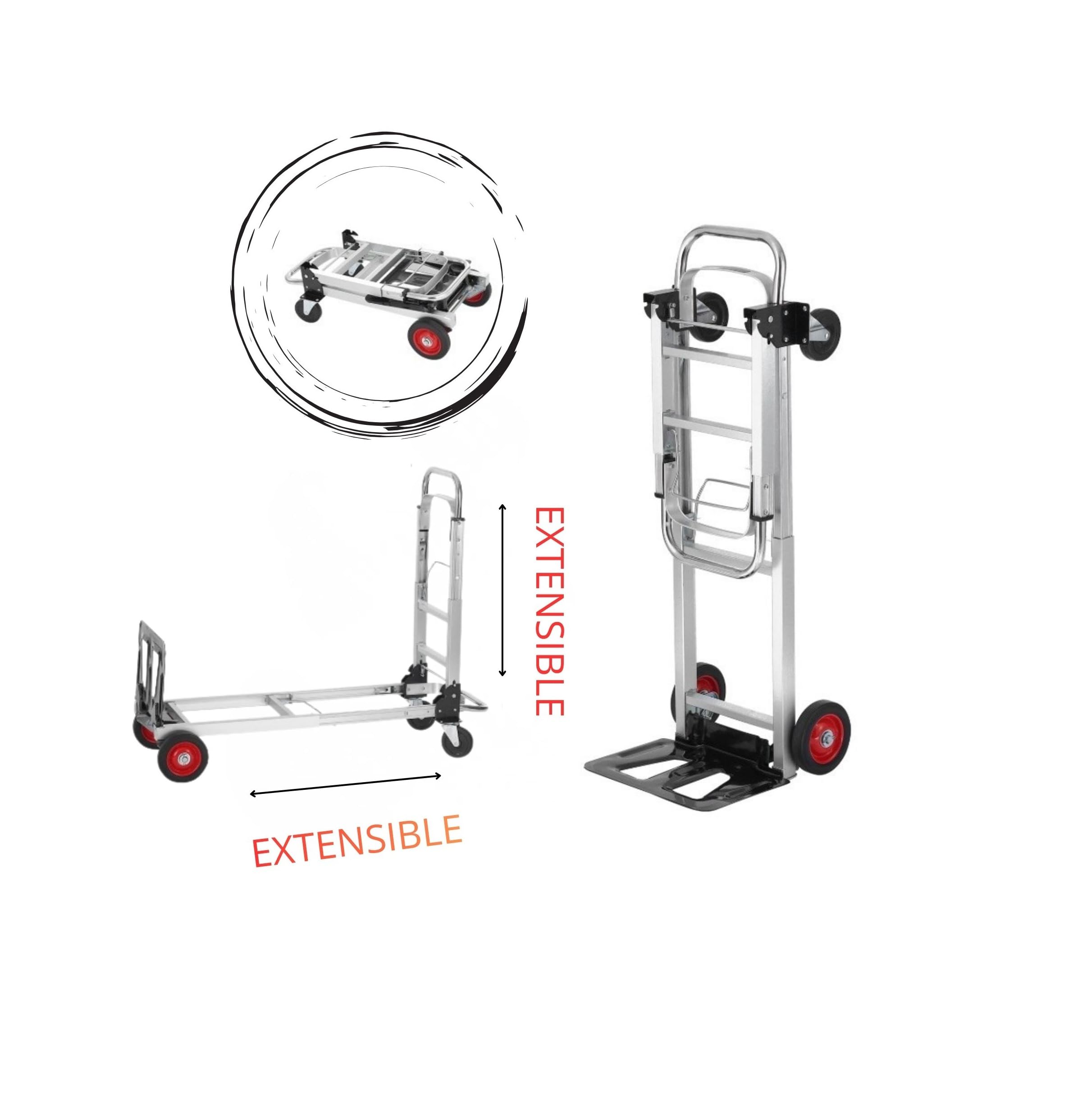 Patuk-Shop Carretilla de Mano Plegable de Aluminio Carro de Mano 2 en 1 Carretilla de Transporte Plegable con Plataforma Carga de 181 kg Ruedas de Goma para Transporte de Mercancías de Almacén