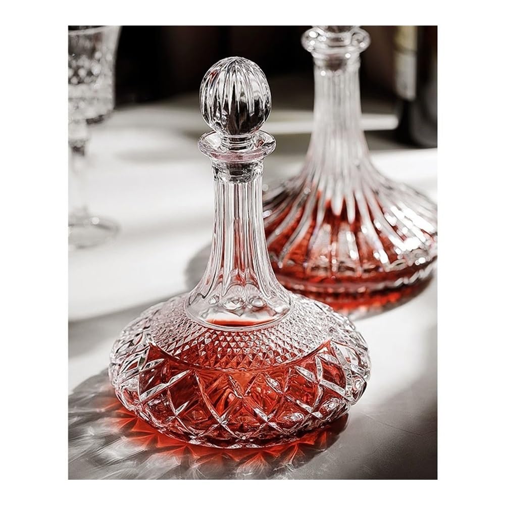 birene Decanter Decanter for Vino a Cascata con Coperchio, caraffa in Cristallo Scintillante for Uso Domestico