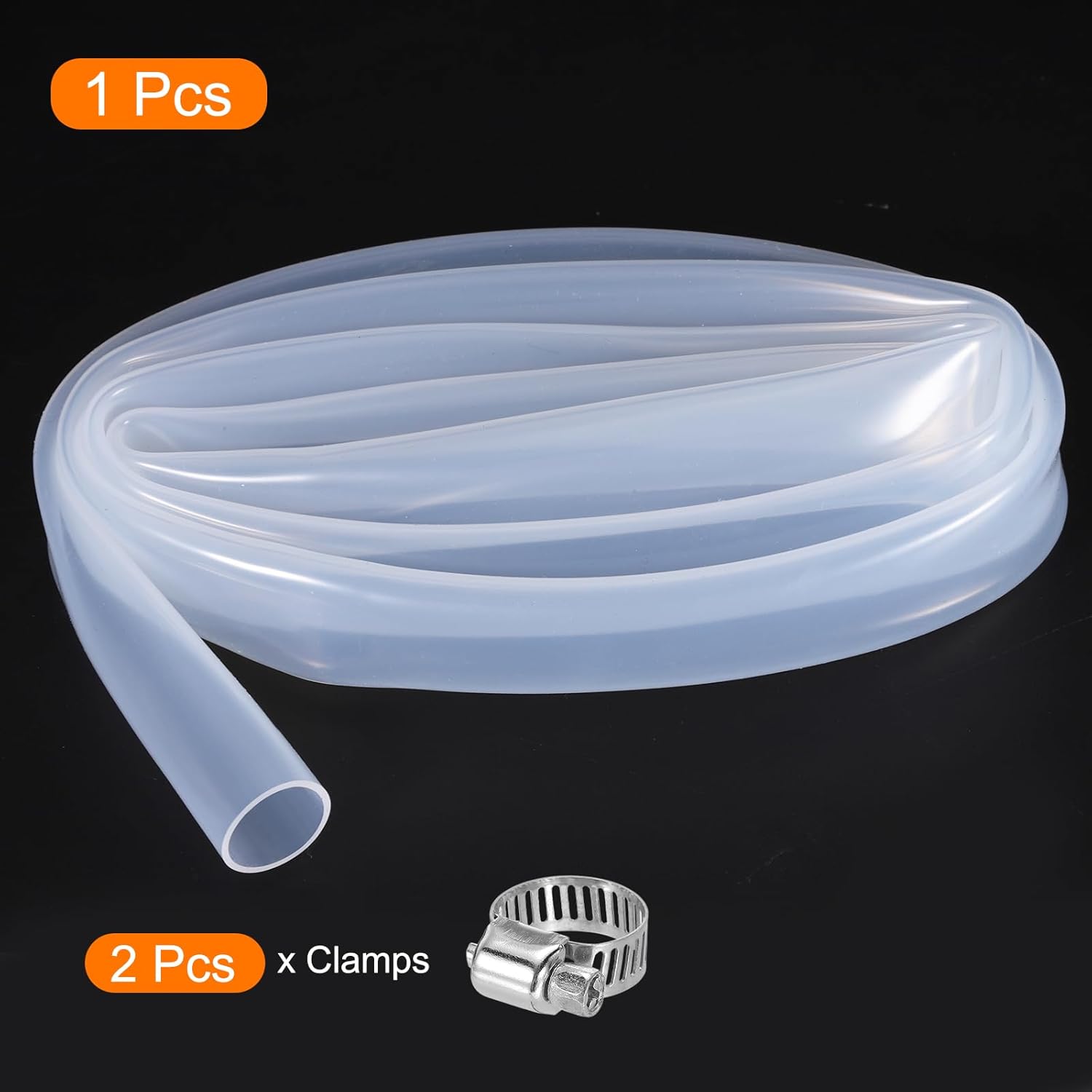 MECCANIXITY 3.3ft Clear Silicone Rubber Tubing 1/2 ID 5/8 OD Plastic Tube Flexible Air Hose for Brewing, Wine Making, Pump Siphon, 12mm x 16mm, with 2pcs Clamps