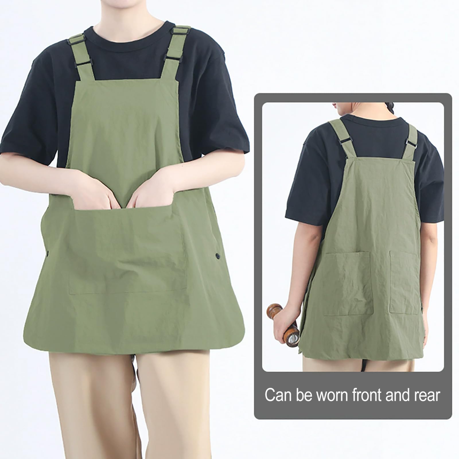 Unisex Fartuch Kuchenny Bawełniany Fartuch Regulowany Z 4 Kieszeniami - Do Noszenia Z Przodu I Z Tyłu D,One Size