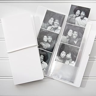 Slip In 2X6 Photo Booth Photo Album For Photobooth Strips - Party Or Wedding Favors - 20 Clear Sleeves With Cord - Fits 40 2 By 6 Prints (SINGLE ALBUM, WHITE)