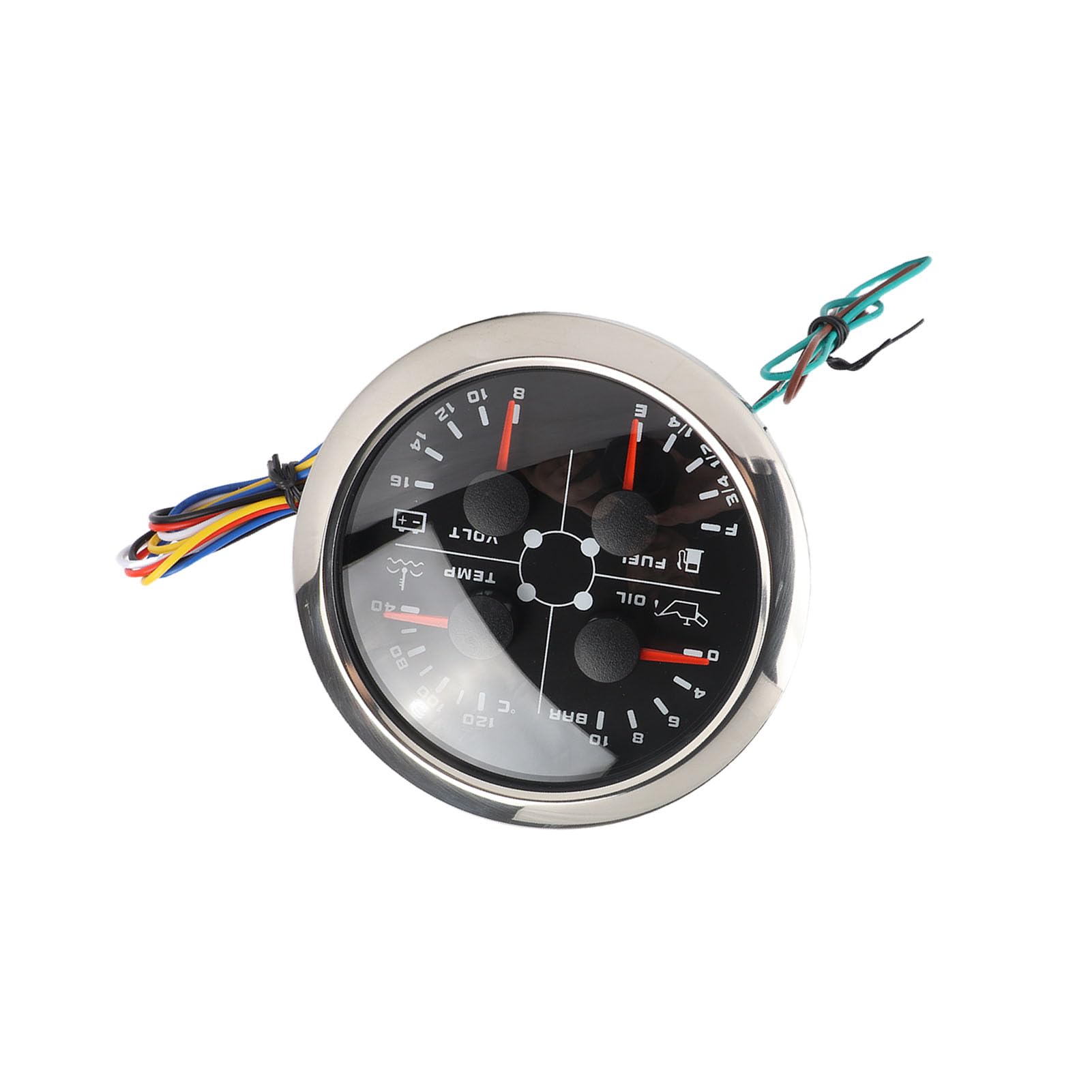 Generic Uniwersalny Wielofunkcyjny Miernik 4w1 85mm Bardzo Dokładny Woltomierz Ciśnienia i Temperatury Wody do Samochodów i Motocykli (Czarny °C/BAR)
