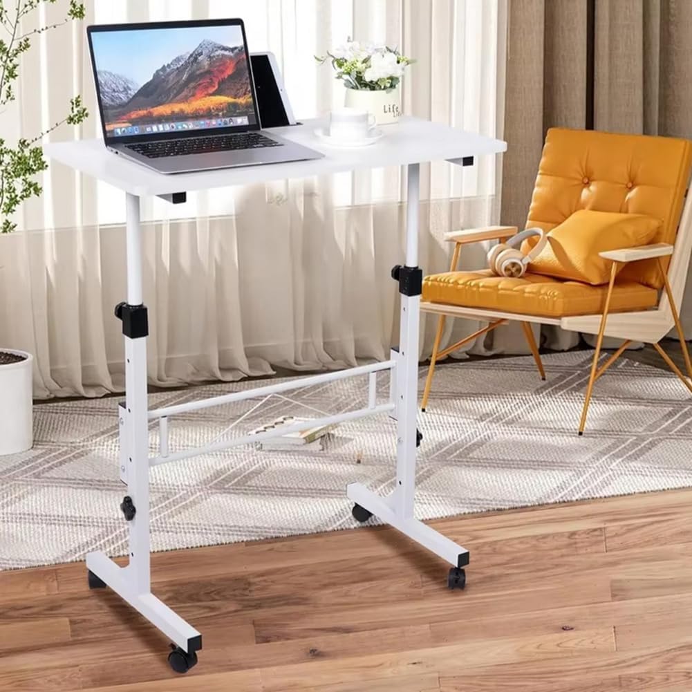 Petit Bureau Debout avec roulettes, Portable, réglable en Hauteur, de 31 à 43 Pouces, pour Ordinateur Portable pour Le Bureau à Domicile