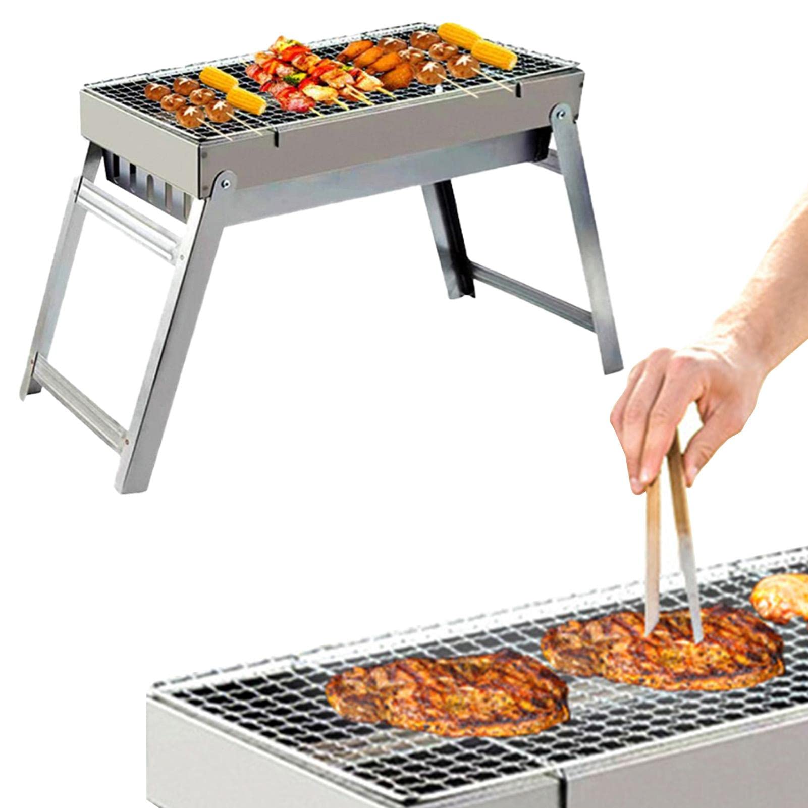 Charcoal Grill, Stainless Steel Picnic Grill, Portable Camping Grill, Foldable BBQ Grills, Folding Grill for Picnic, Garden, Patio, Camping
