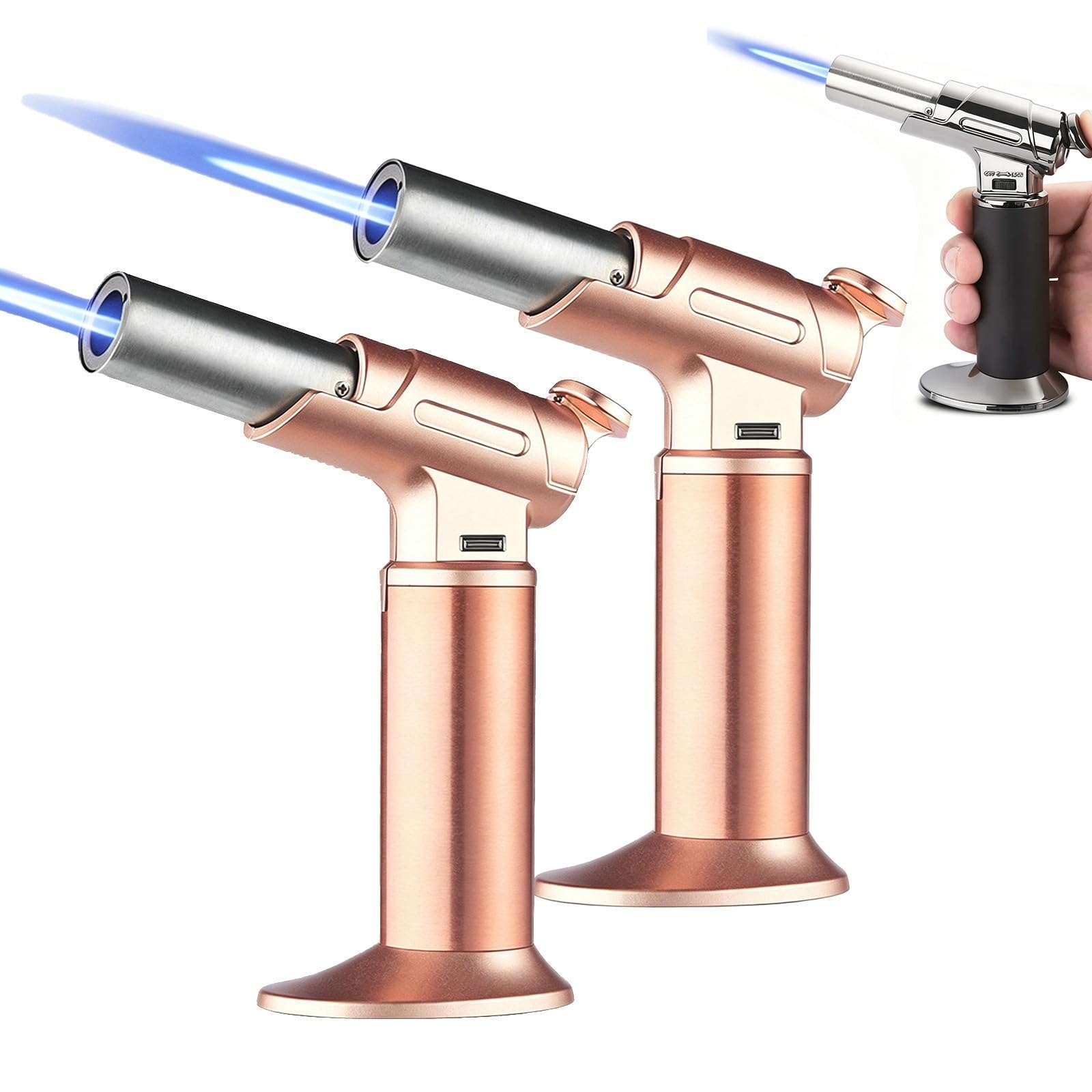 Briquet Torche doté d'un verrou de sécurité, d'une Flamme Unique réglable et d'un gaz Rechargeable. Briquet Butane Portable Coupe-Vent, adapté aux Pique-niques, aux Bougies, à l'
