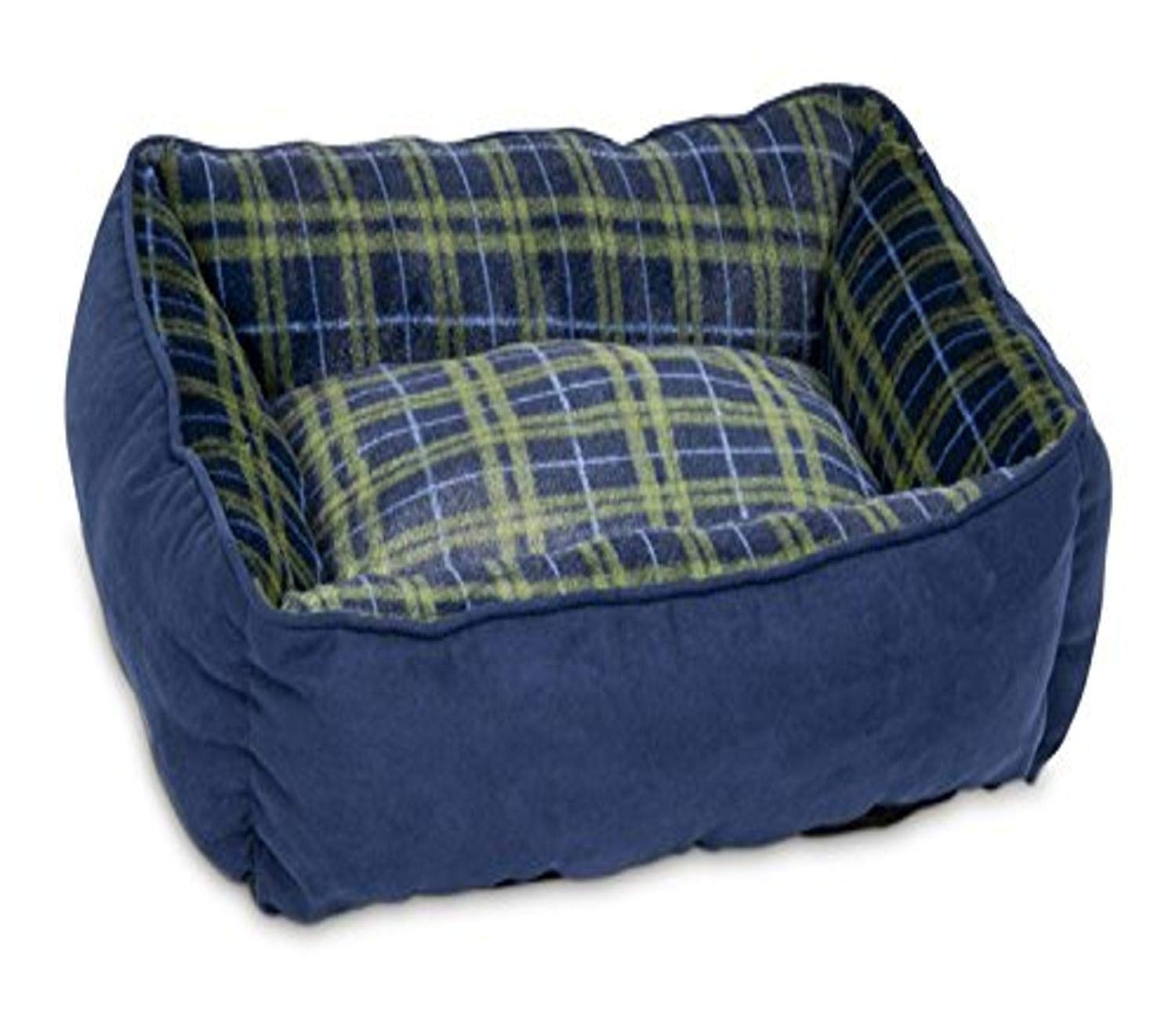 Aspen Pet Rectangular Lounger Plaid, 22 x 18, Assorted Blue/Brown/Gray