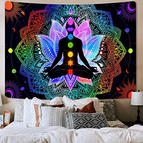 Tapeçaria de sete chakras, luz negra UV reativa meditação e yoga espiritual pôsteres verticais, hipp