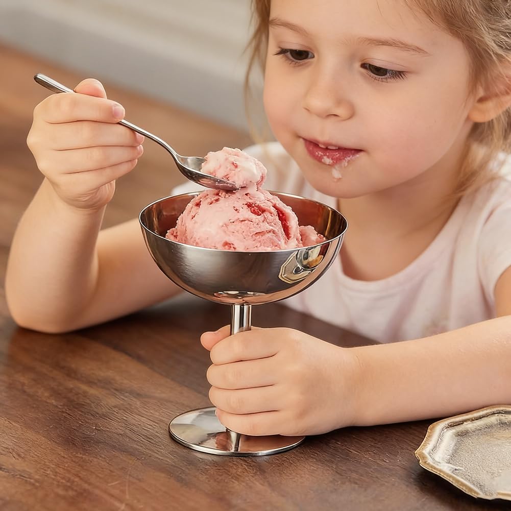 4 bicchieri per gelato, in acciaio inox, da dessert da cocktail, da dessert con piedini, da dessert, da gelato, per insalata, yogurt e budino di frutta per matrimoni, feste