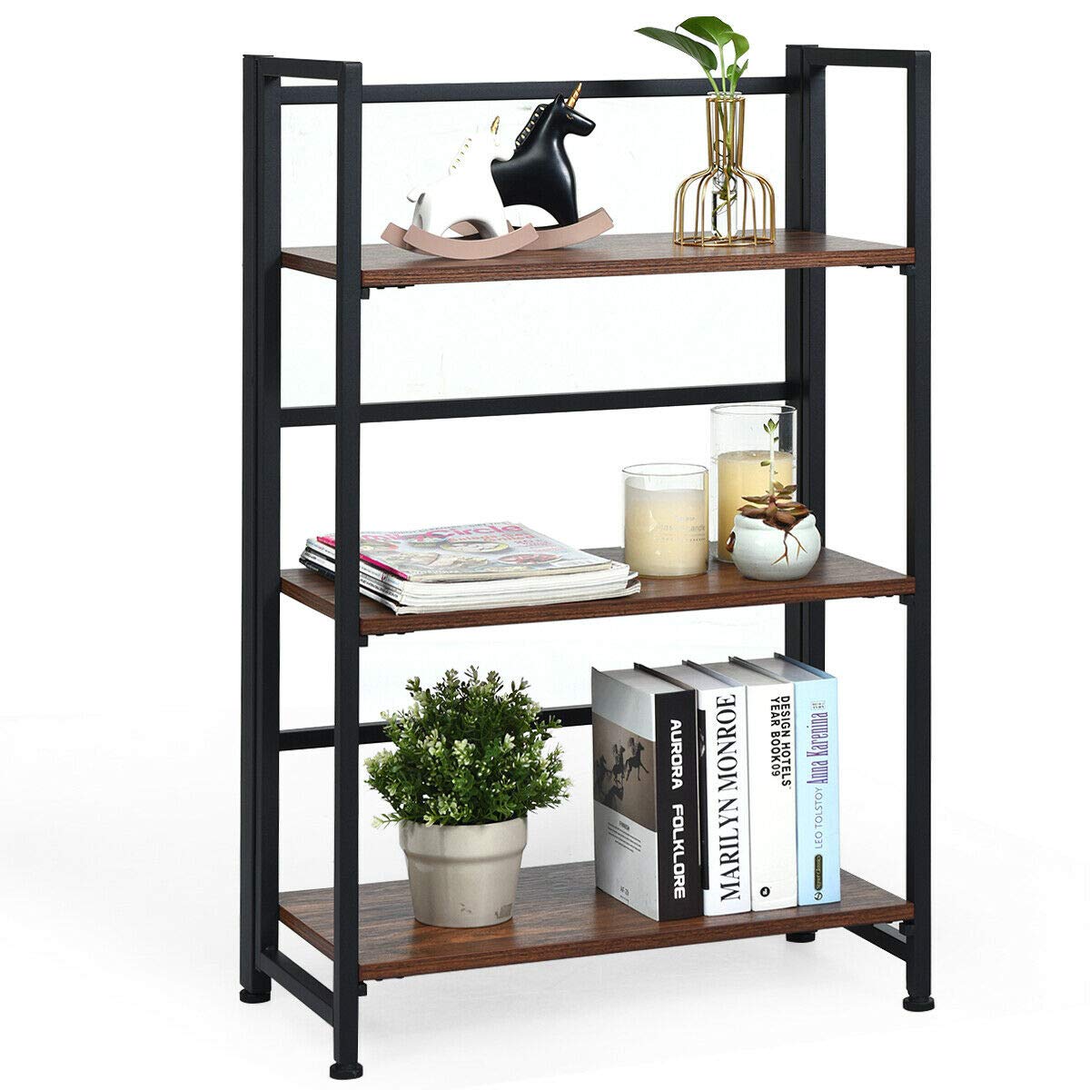 LENTIA 3Shelf Industrial Bookshelf and Bookcase, Open