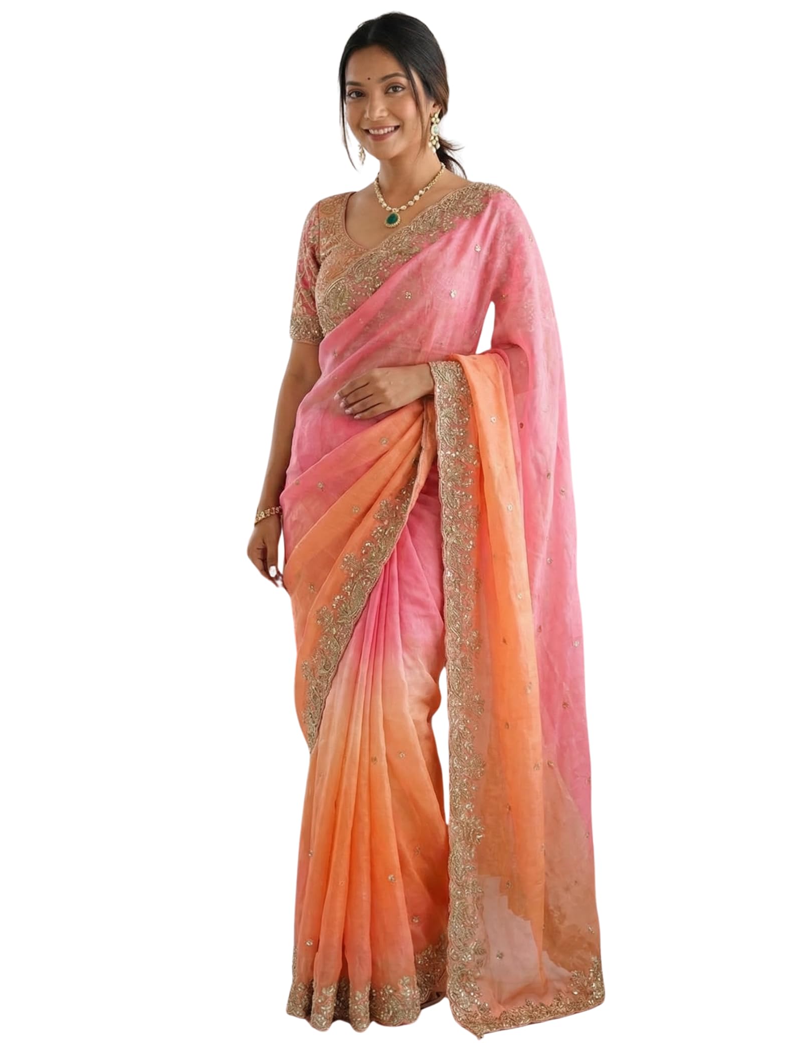 orhans Women's Organza Saree with Embroidered Unstitched blouse Piece Ethnic Motifs and Heavy Work Border | Modern Style Sari | Wedding Womens Saree | Stylish Elegant Sarees-picture-33