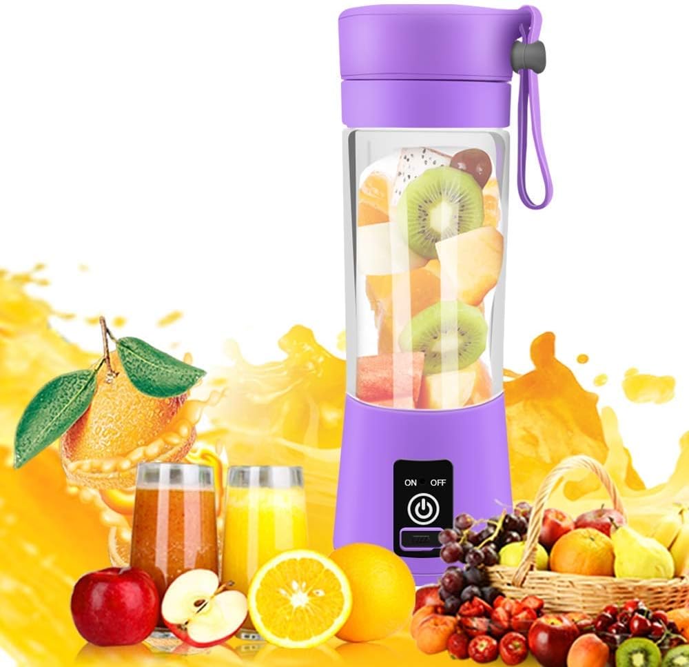 GODFREY Portable Juicer Personal Fruit Blender USB Rechargeable Juice Mixer Water Cup with 6 Stainless Steel Blades for Home,Office,Outdoor Sports or Travel,400ml (Purple)
