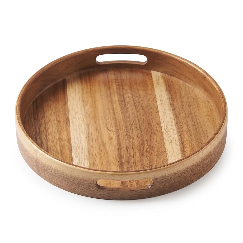 Eden & Willow Wooden Serving Tray 35cm, Tea Tray with Handles, Breakfast in bed Tray, Acacia Wooden Board for Serving Food & Beverages, Cheese Tray for serving party