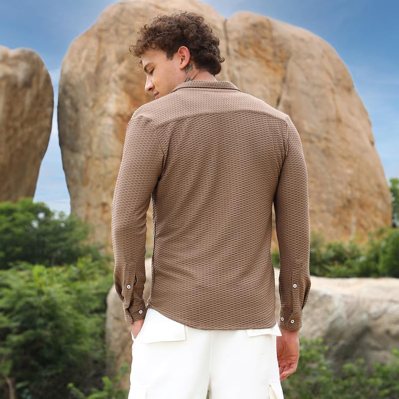Image of CAHOOT Men's Solid Utility Shirt | Casual Wear | Spread Collar | Long Sleeve | Button Closure | Shirt Crafted with Comfort Fit for Everyday Wear