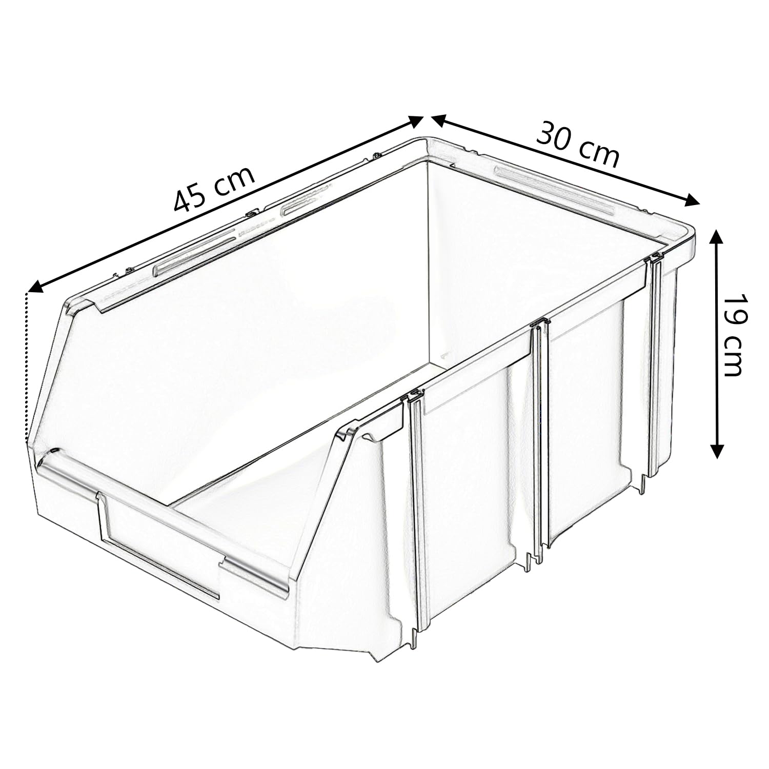Set di 4 Contenitori a Bocca di Lupo 30x45x19 cm Sovrapponibili Nero Plastica