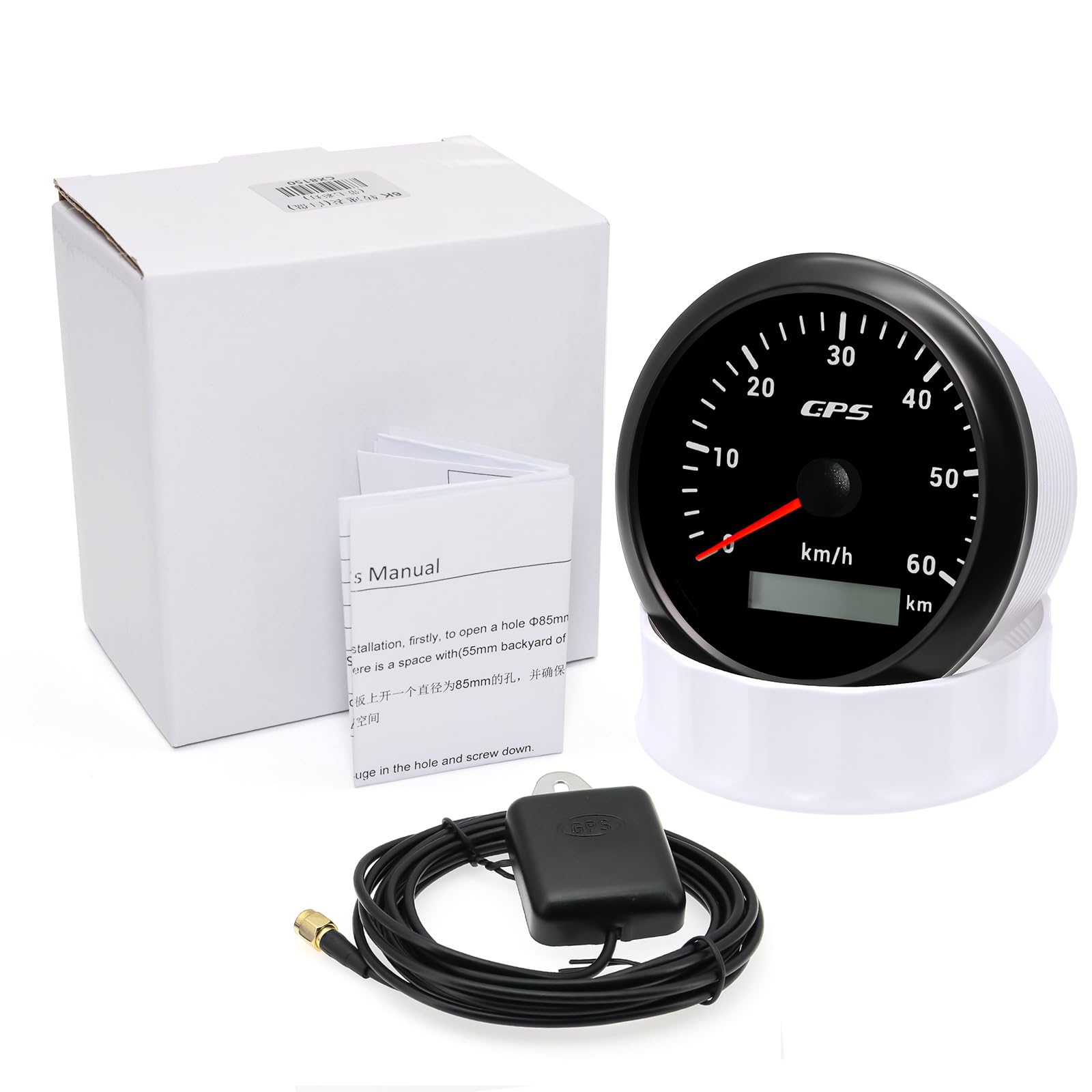 GPS Snelheidsmeter 85mm 85 Mm GPS Snelheidsmeter Voor Auto En Boot – 0-60 Km /u, IP67 Waterdicht, 7 Kleuren Achtergrondverlichting, 12V/24V Waterdicht IP67 Snelheidsmeter