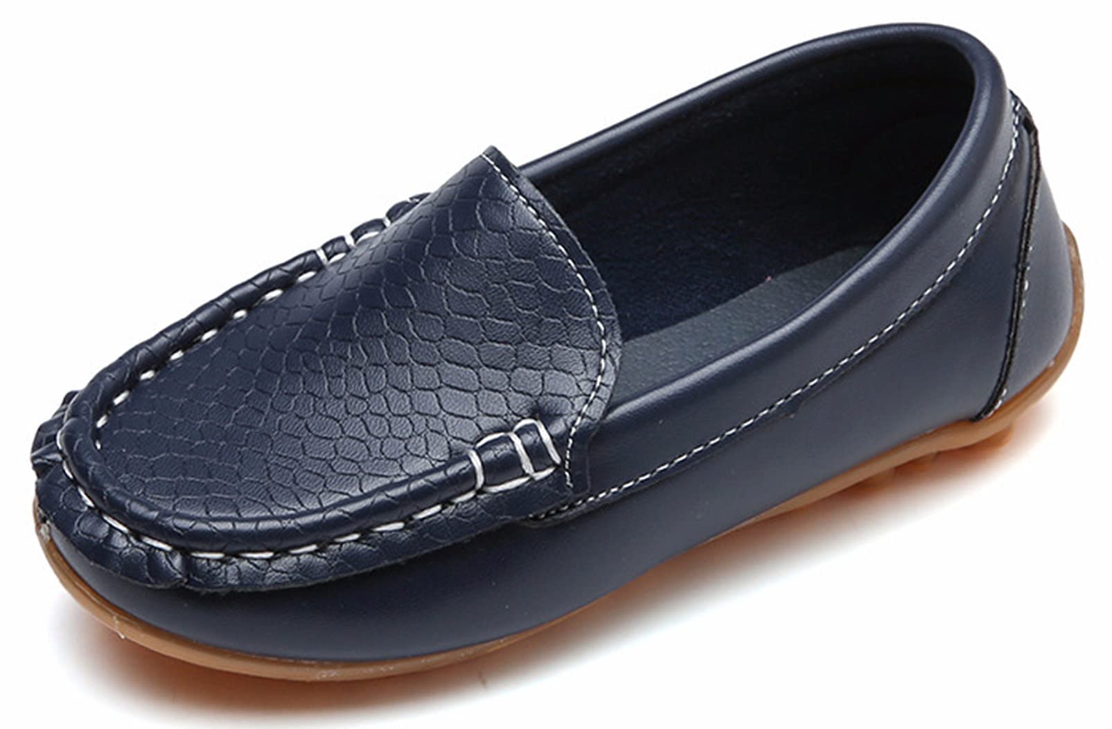 Yeeteepot Mocasines de Cuero para Niños Chicos Chicas Moda Loafers Casual Barco Zapatos Planos Antideslizantes Oxfords Comodidad Zapatos para Caminar EU 21-36