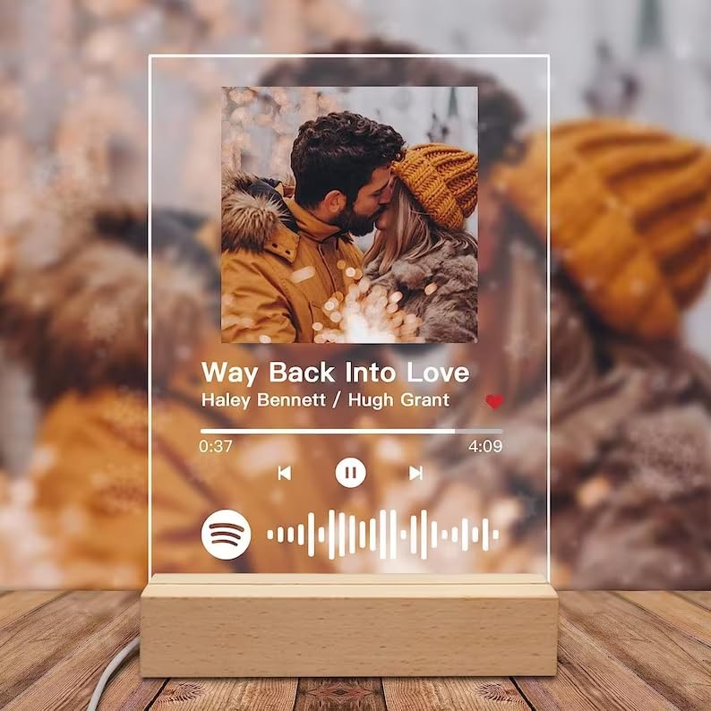 Placa Spotify Personalizada Con luz y Base - Regalos de boda para los novios - regalo placas conmemorativas aniversario spotify premium tarjeta originales mujer hombre lamparas novia novio (PLACA 2)