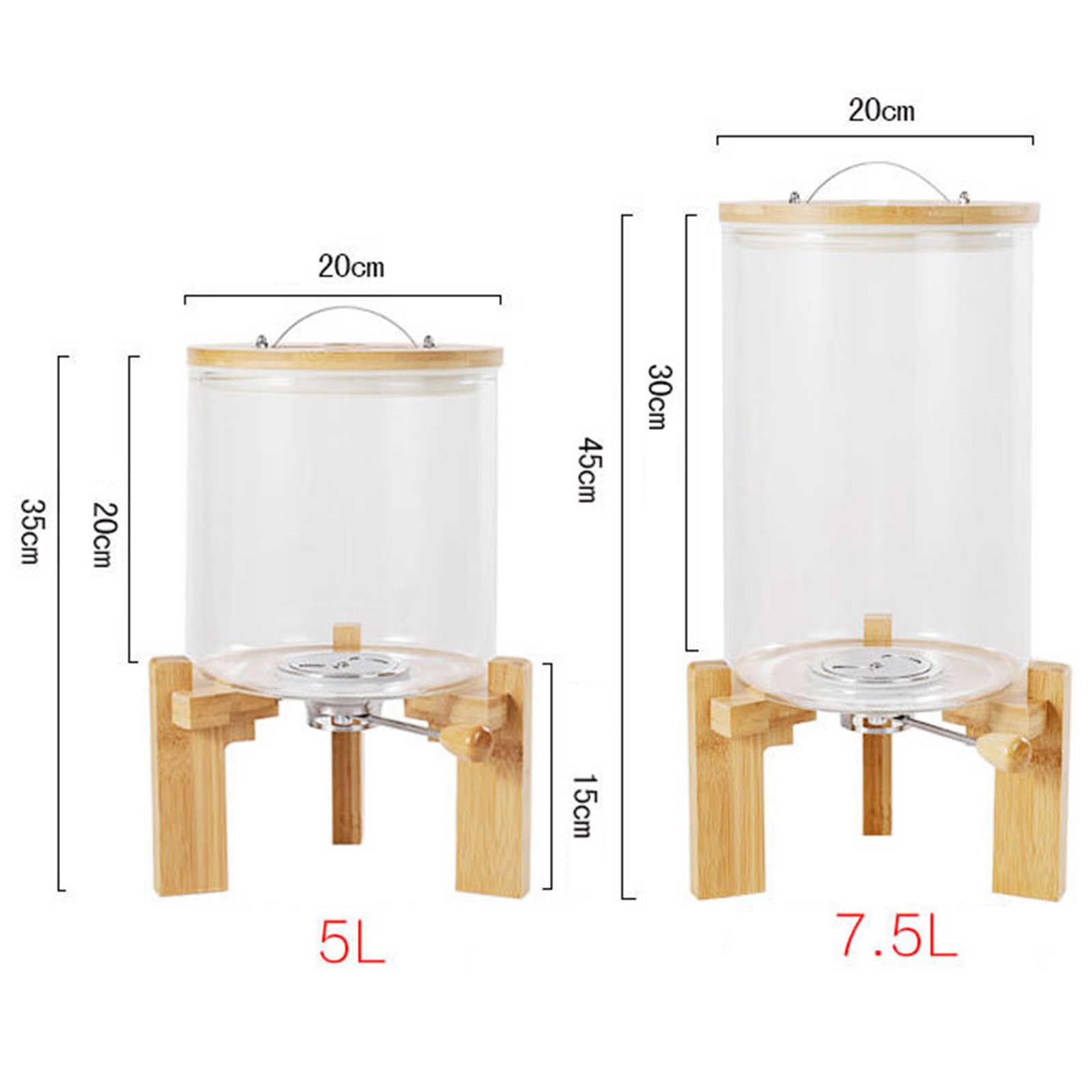 Distributeur de riz et récipient à céréales avec couvercle hermétique, récipient en verre de 5 L/7,5 L pour l'organisation de la cuisine – Support en bois inclus
