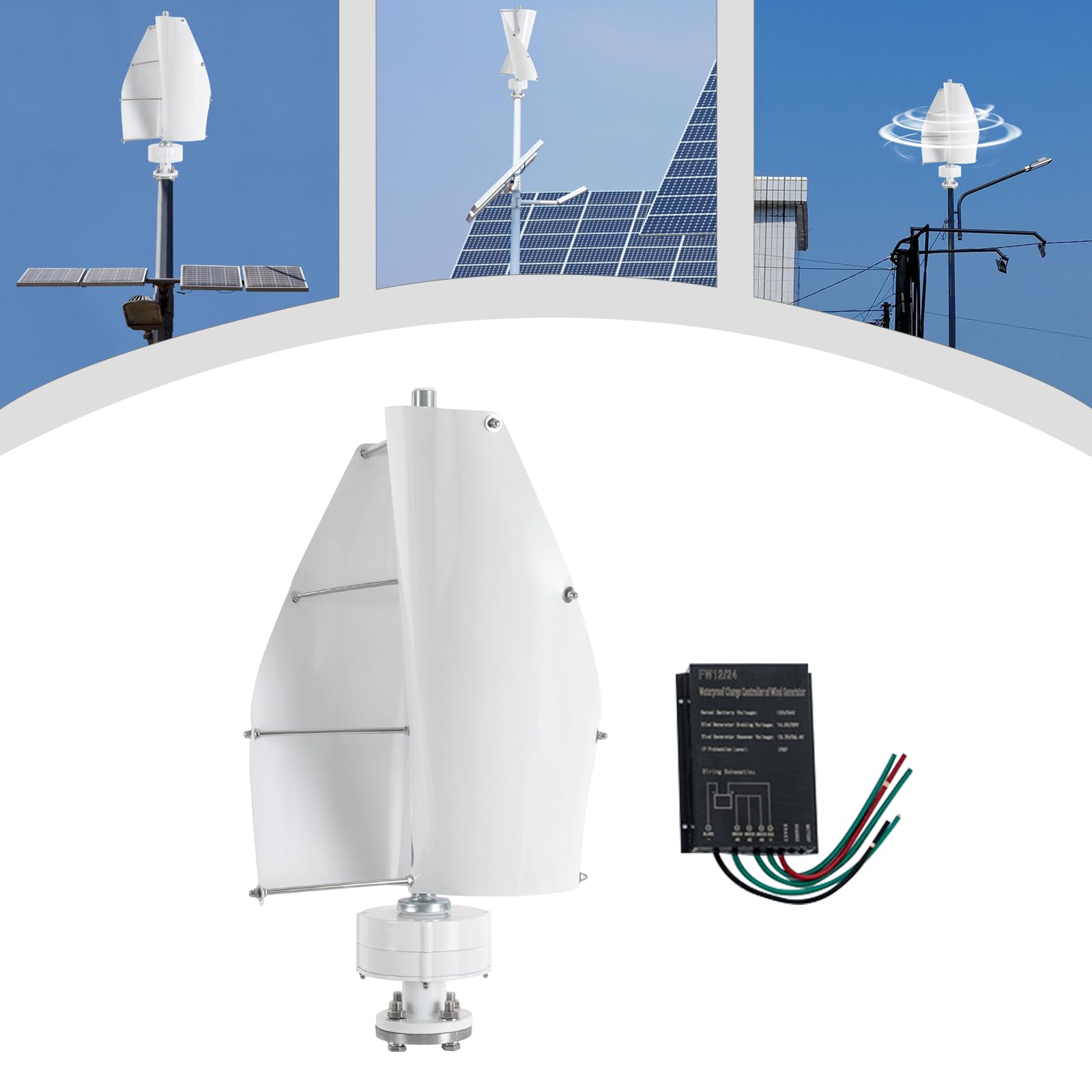 100W 24V Générateur éolien vertical, éolienne éolienne générateur avec contrôleur puissance turbine verticale 2 pales à l'extérieur, fonctionnement silencieux, alliage d'aluminium
