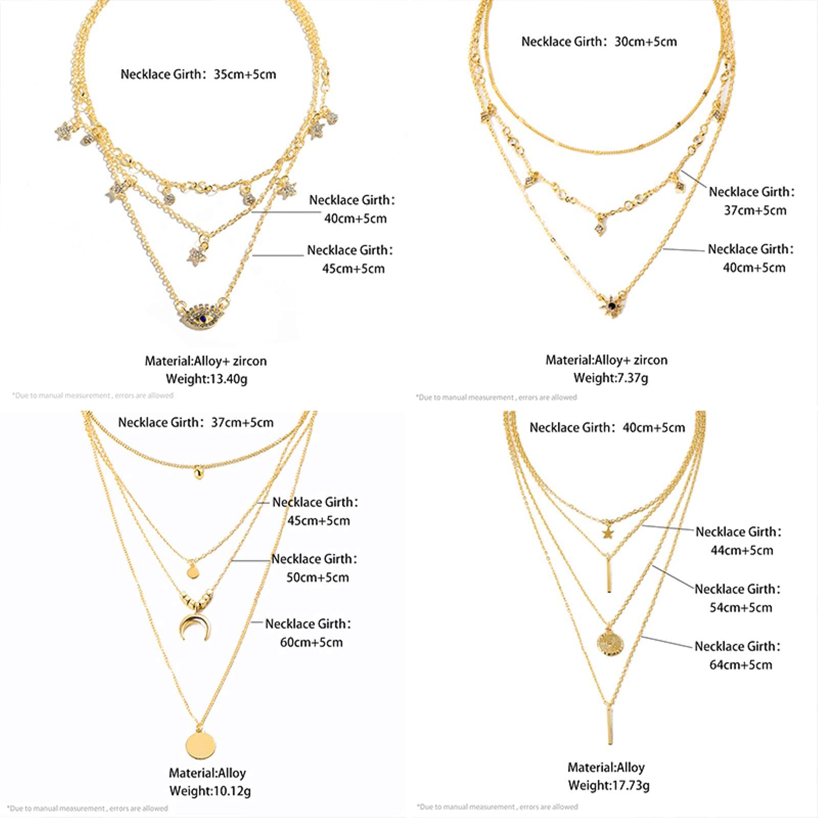 Collares de perlas vintage para mujer Cadena multicapa Colgantes de luna de cristal Encanto Gargantilla bohemia de oro Joyería-Oro 059