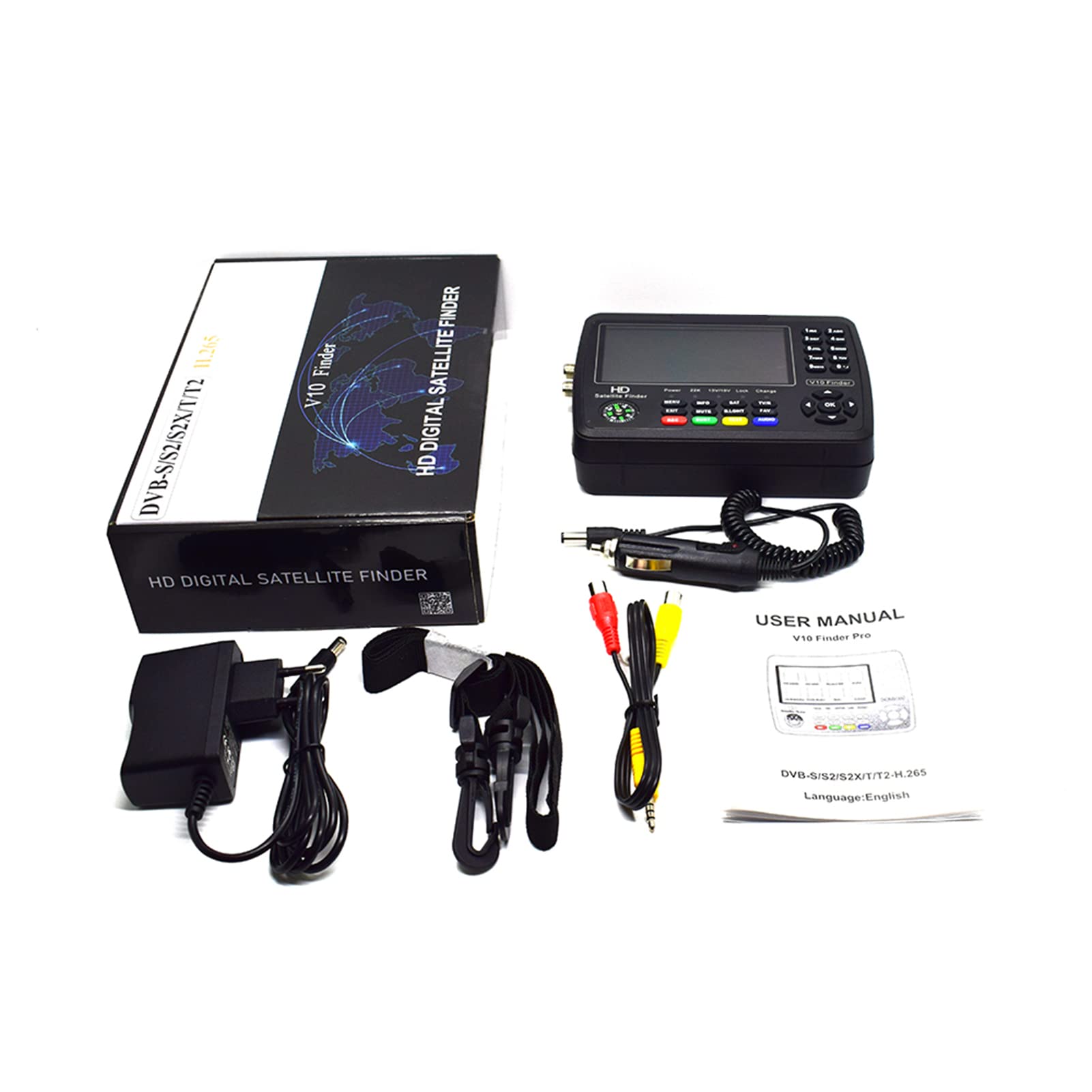 Satellite Finder Signal Meter V10 Pro HD Satellite TV Signal Finder DVB-S/S2/S2X/T/T2 Combo Digital Hand Signal Meter Satellite Finder H.265 4,3 Pouces LCD pour régler l'antenne parabolique