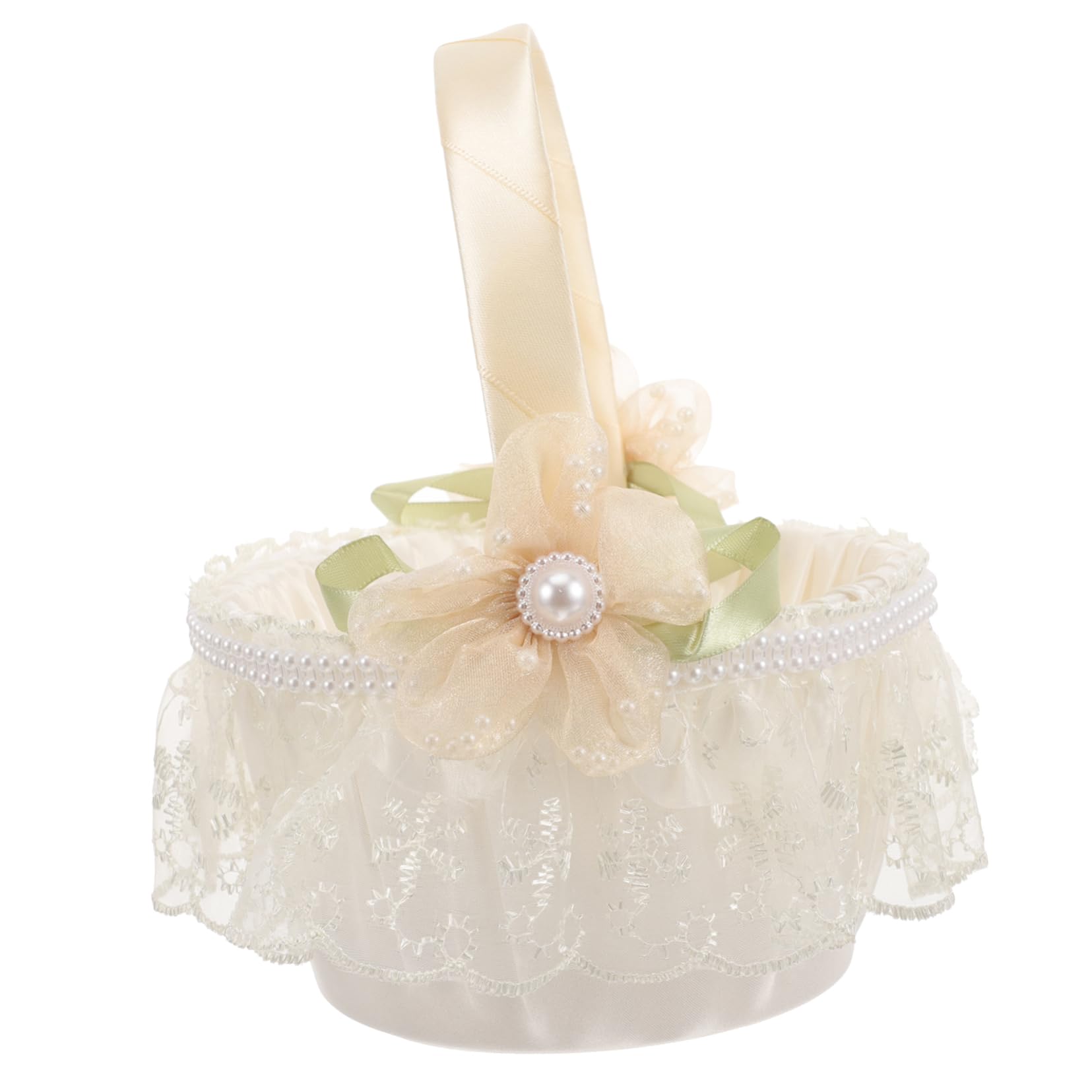 JECOMPRIS Elegant Lace Flower Girl Basket Delicate Wedding Flower Holder for Ceremony Versatile Storage Basket for Petals and Treats Adds Charm to Any Wedding Setting