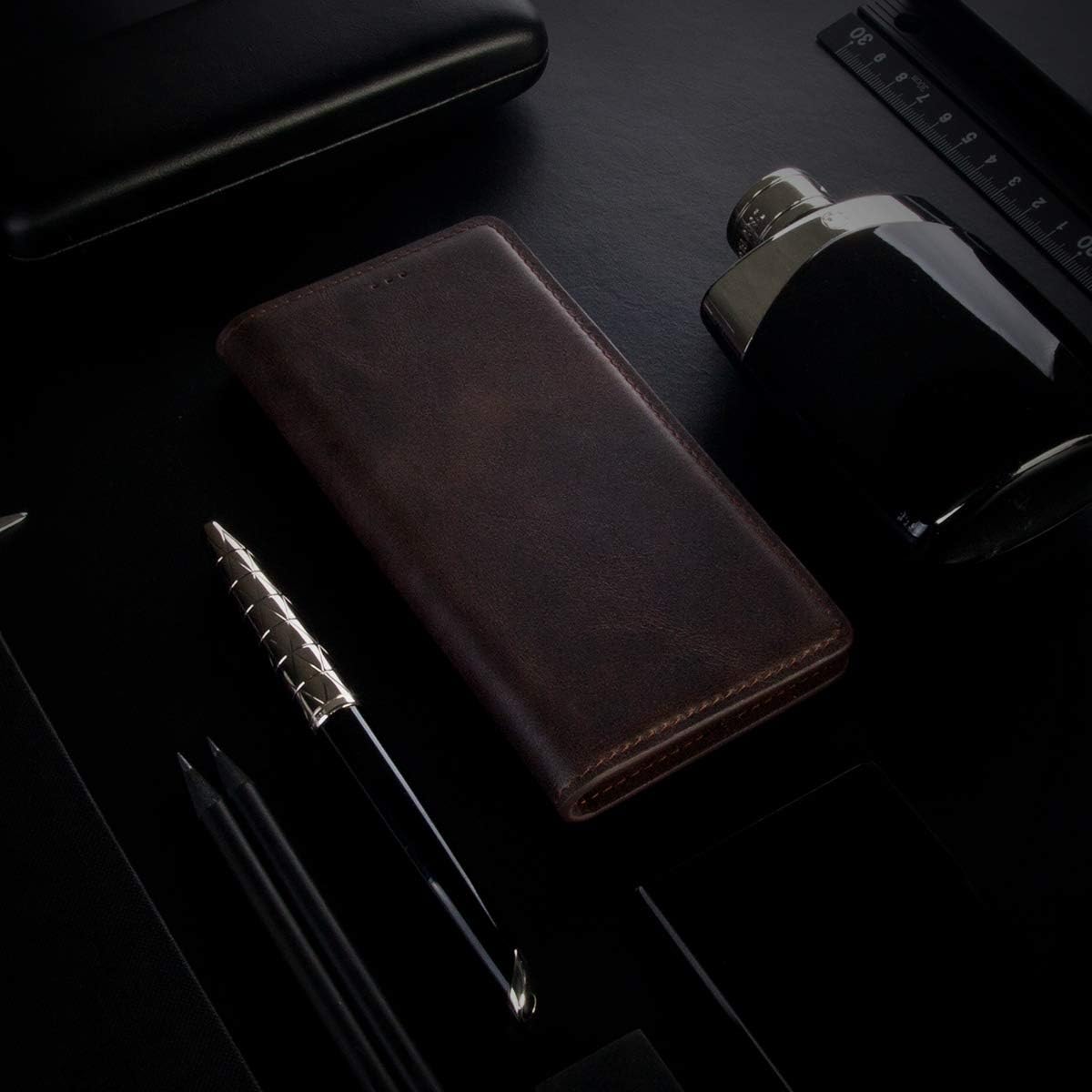 Suреr Sаlе 🛒 Andantannerie Leather Phone case Compatible with Galaxy s10e, Handmade Leather flip Phone case (s10e 2653)