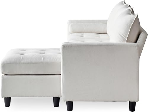 Miniatura 4 de Divano Roma Furniture DV Group - Almohadas convertibles de tela de felpilla en forma de L y acolchonado, sofá modular de 3 asientos con diván