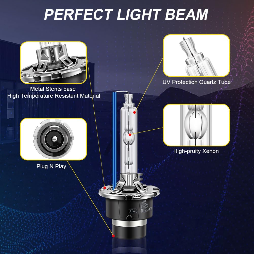 Erato D2S Lampadine Xenon HID per Faro 35W 8000K Lampadine Xenon Kit di Conversione HID con Base Metallica Stent Lampadine Automobili, Sostituzione di Luci Alta Bassa Luce Confezione da 2