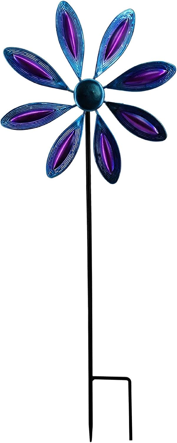 Rainbow Leaves Flower Metal Windmill Wind Spinner Dual Spinning Pinwheels Yard Decor Garden Lawn Decorations Perfect for Outdoor Garden Decor and Garden Art (A)