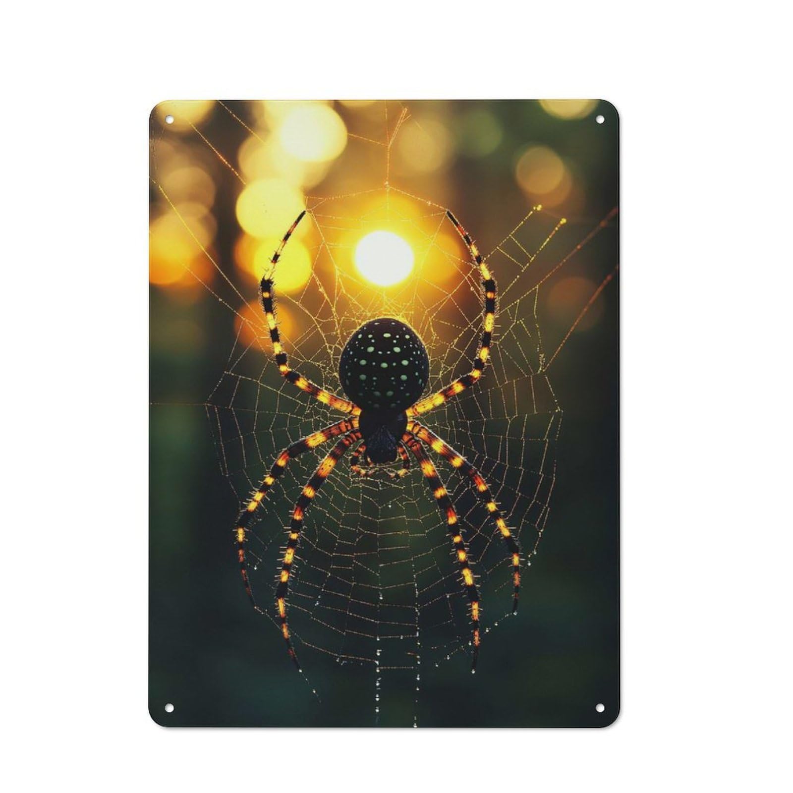 Spider on A Web at Sunset Decorative Tin Sign 40x30cm, Old Fashioned Vintage Wall Decor for Lounge, Study, Pub Or Wall Gallery