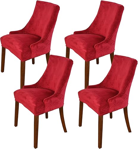 Vista 30 de MIFXIN Funda de terciopelo para silla con respaldo de ala, elástica, lavable, protector de asiento para comedor, banquete, decoración de fiesta
