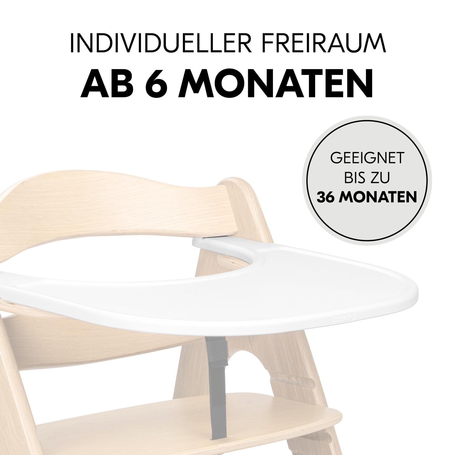 hauck Hochstuhl Tablett zum Aufklicken, Weiß - Kompatibel mit Arketa Kinderhochstuhl - Zubehör ab 6 Monaten - Gefertig aus Recyceltem Kunststoff - Schnell Befestigt - Leicht zu Reinigen
