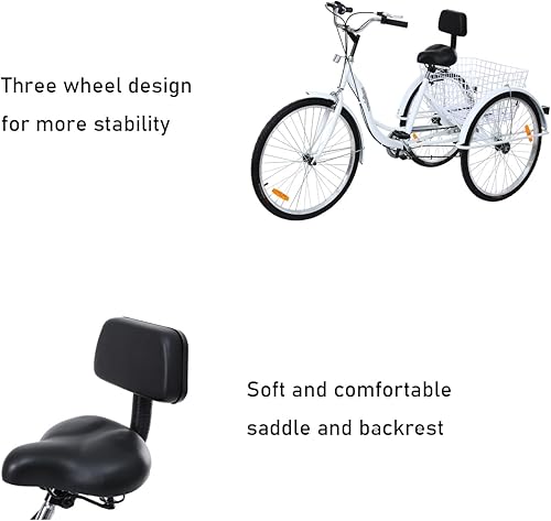 Miniatura 3 de Adult Tricycle Bike,26 Inch Three Wheel Beach Cruiser7-Speed Mountain Tricycle White